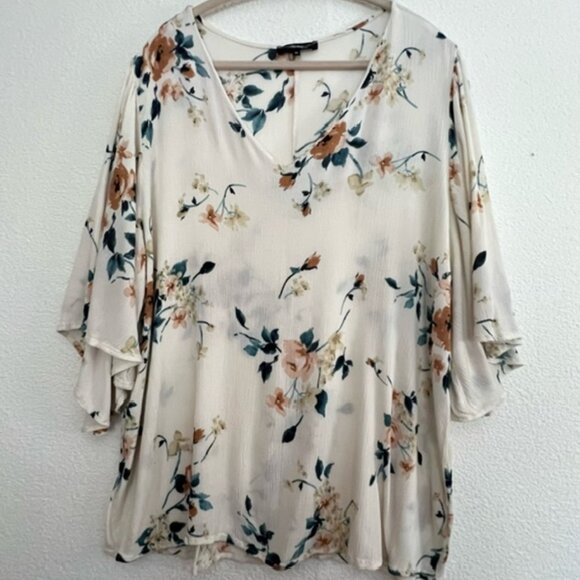 ANDREE BY UNIT Tops - Andree by Unit Womens Floral Print V-neck 3/4 Sleeve Top, Plus Size 2X